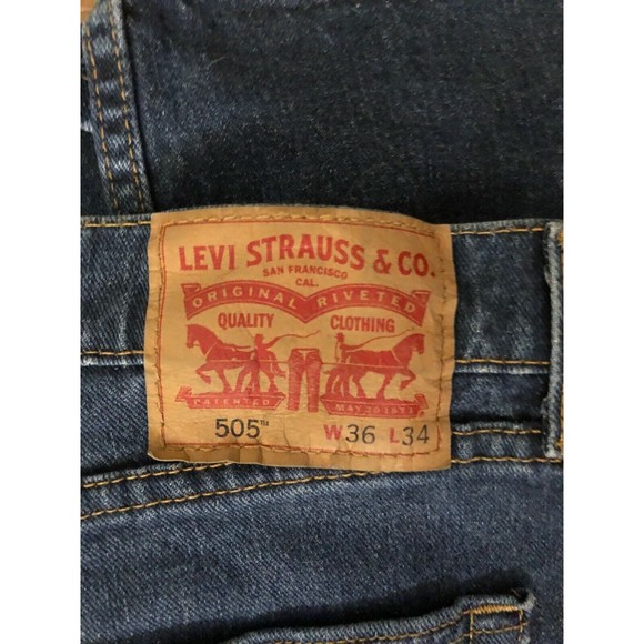Levis 505 Jeans Mens Size 36x34 Straight Fit All Cotton Dark Wash - Picture 3 of 5